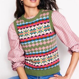 Boden Edie Fair Isle Vest, Green Heritage Fair Isle, XL